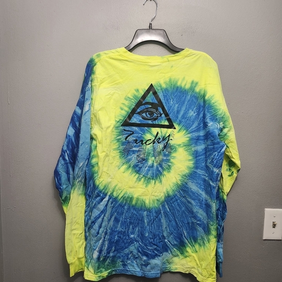 Vibrant Tie Dye Long Sleeve T-Shirt in Blue and Yellow Spiral - Picture 5 of 7